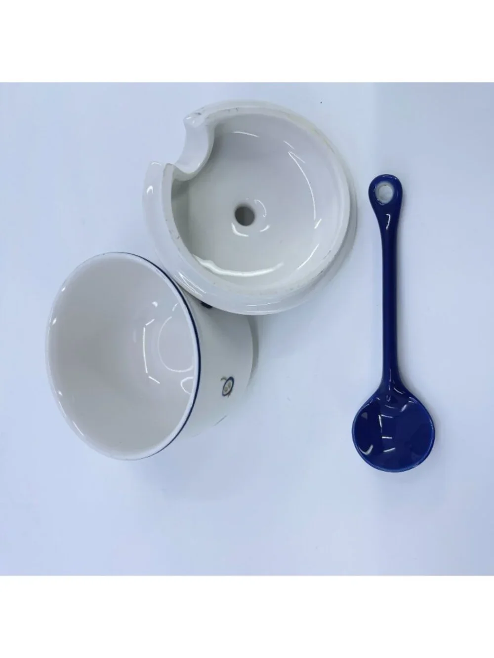 vintage villeroy & boch ceramic condiment jar with lid & spoon blueberry motif